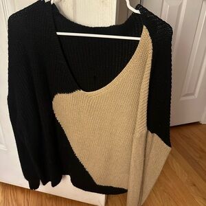 Color Block Sweater - Black and Cream